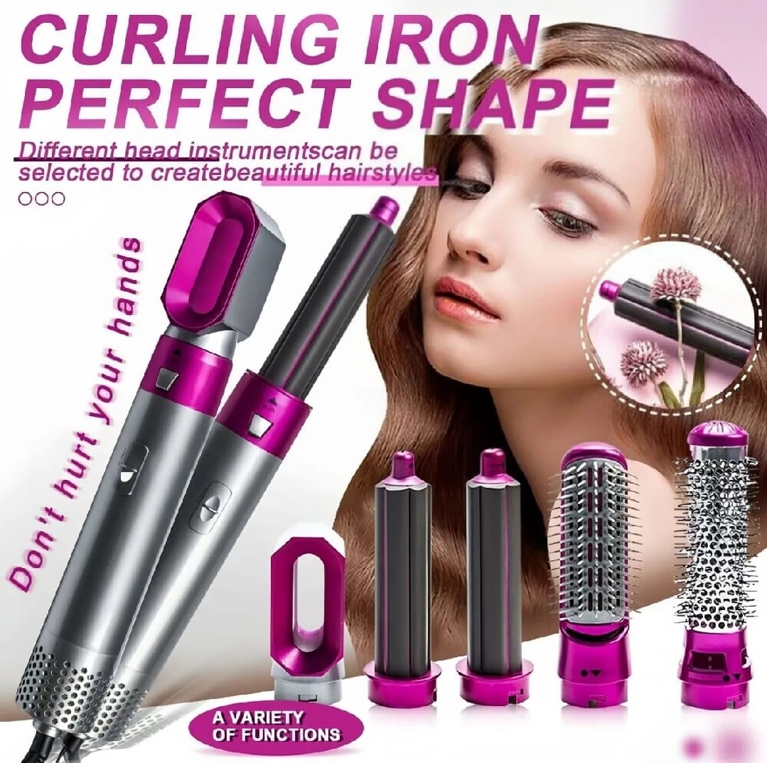 High Quality 5 In 1 Hair Styler Brush | Hair Straightener, Curler, Blow Dryer & Volumizer | Negative Ionic Electric Air Wrap With Detachable Brush Heads (Random Color) view 4