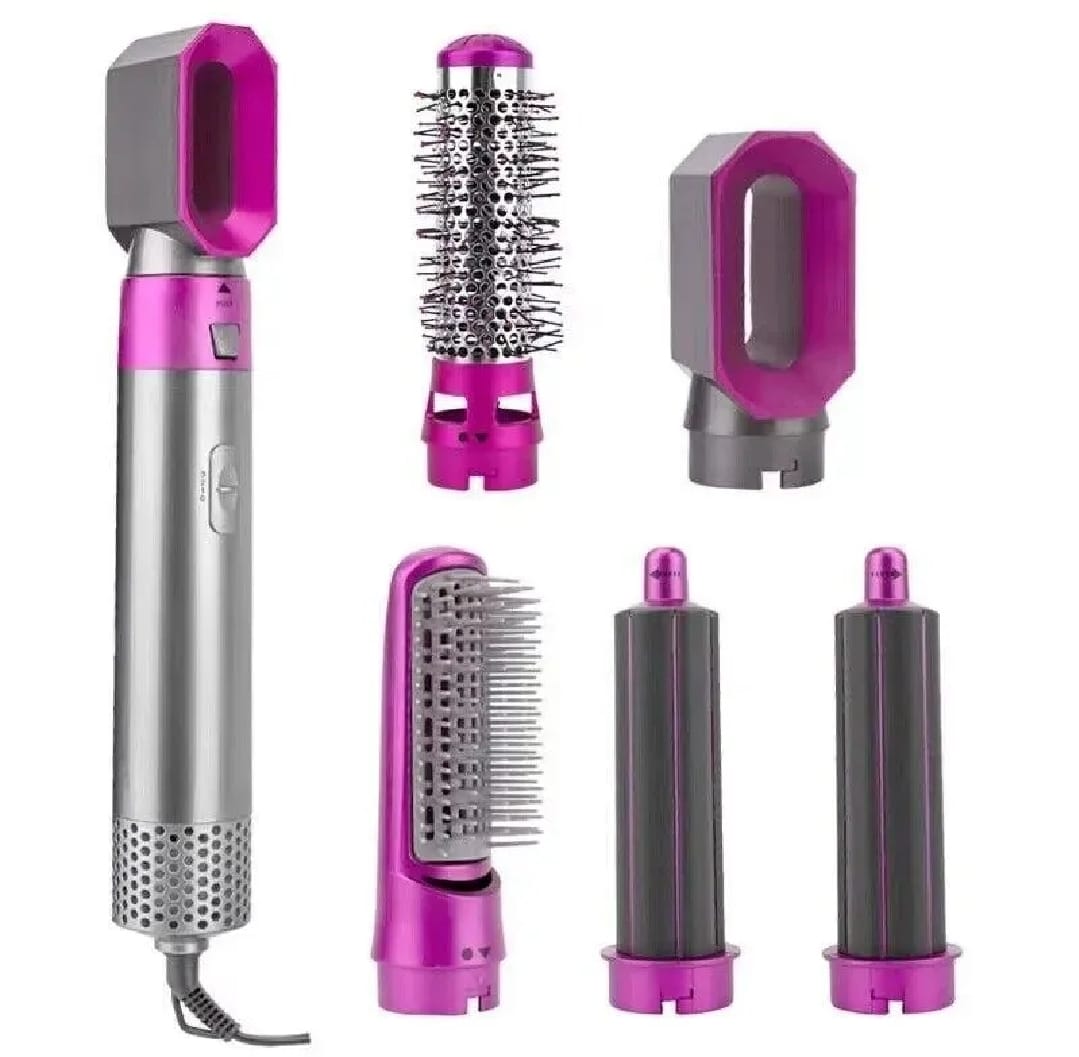 High Quality 5 In 1 Hair Styler Brush | Hair Straightener, Curler, Blow Dryer & Volumizer | Negative Ionic Electric Air Wrap With Detachable Brush Heads (Random Color) view 5