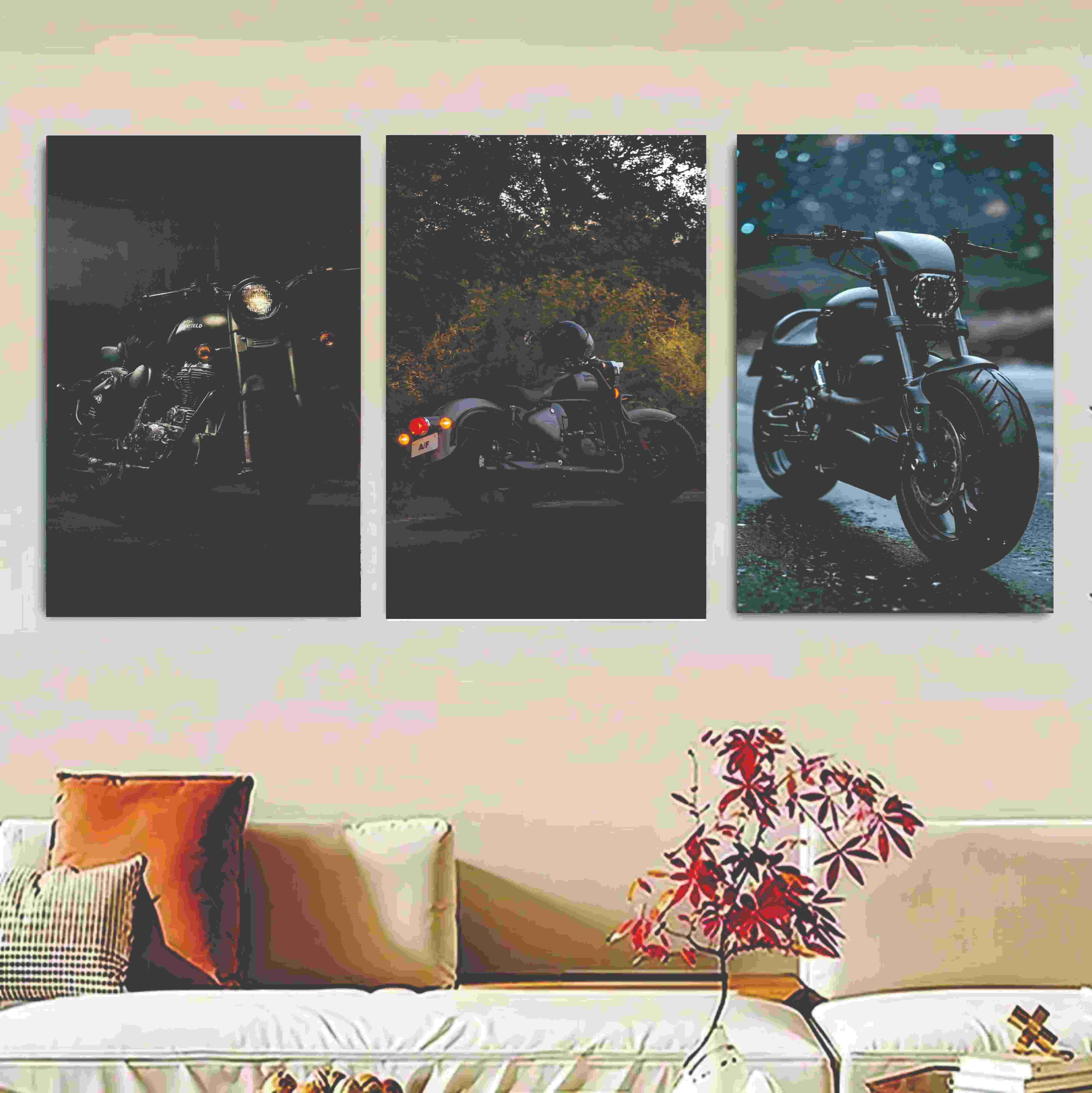 Set Of 3 bikes Sticky Canvas Frames For Wall Decore / Sticky Phototiles buy online in Pakistan