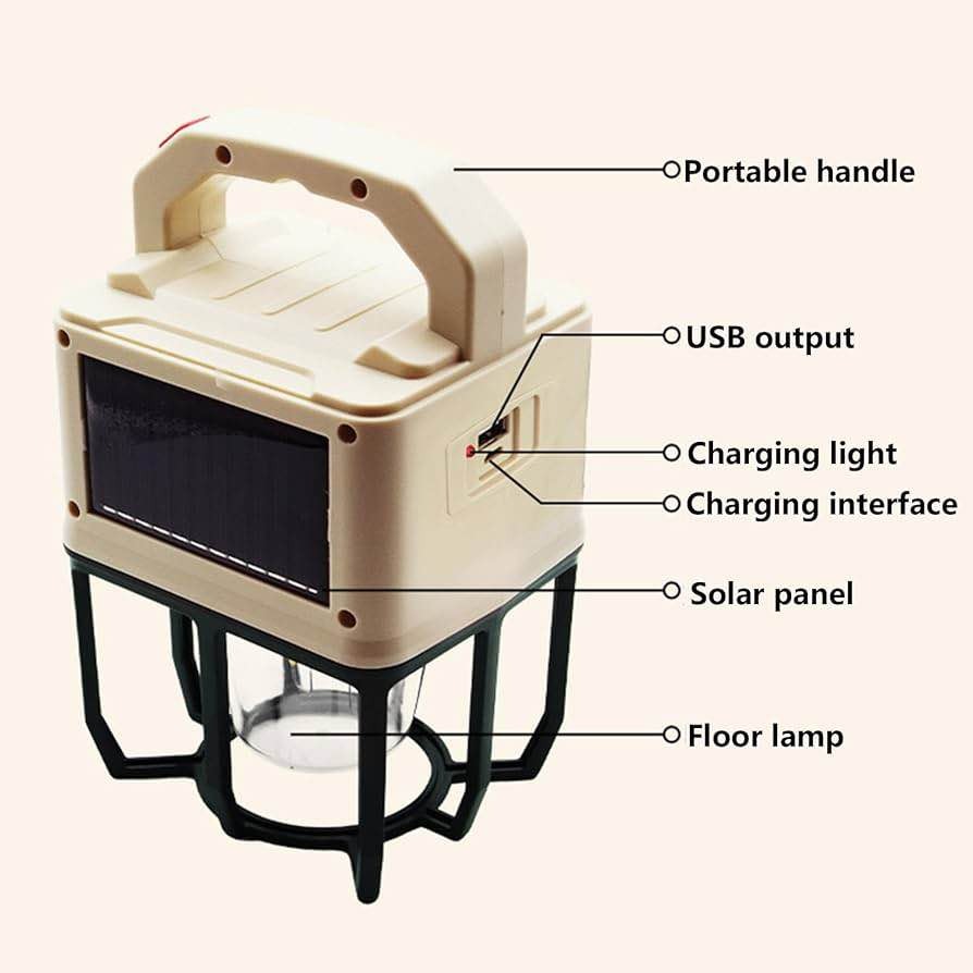 Solar Powered Hanging Camping Light – Dual Charging LED Lantern with USB Port & Hook Design view 3