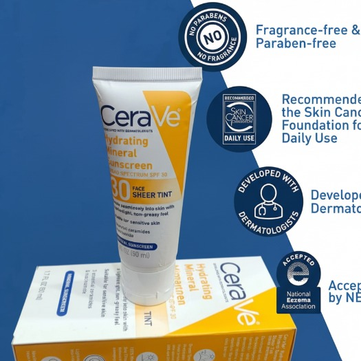 CeraVe Hydrating Mineral Sunscreen SPF 50 | Broad Spectrum UV Protection with Hyaluronic Acid & Ceramides – 50ml buy online in Pakistan