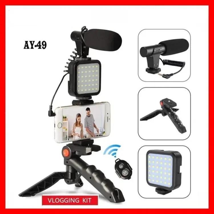 AY-49 Vlogger Kit | Microphone, LED Fill Light, Mini Tripod & Mobile Holder with Remote – Complete Video Making Set for Vlogging With Bluetooth Remote buy online in Pakistan