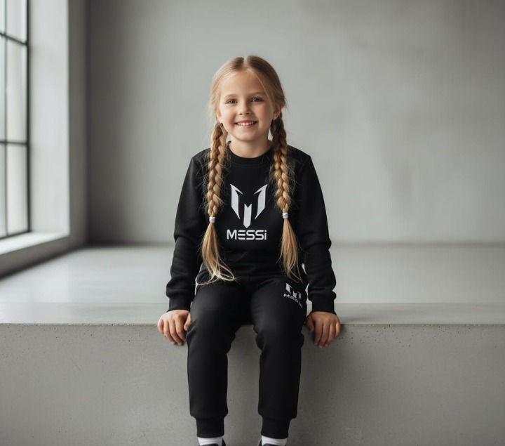 Kids Missi Printed Black & Black Tracksuit Set | Winter Fleece Sweatshirt & Trouser Outfit for Boys & Girls - Buy Online in Pakistan at Zenbu Store