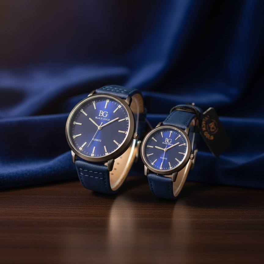 Pack of 2 BG Couple Watches | Matching Men’s & Women’s Stylish Wristwatches | Elegant Analog Timepiece Set for Couples & Gifting view 2