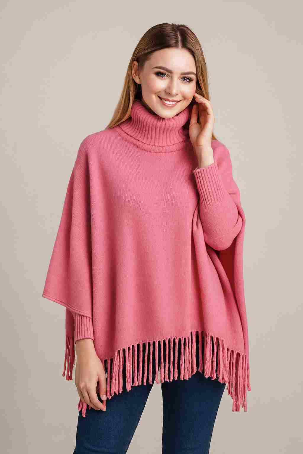 Winter Fleece Poncho with High Neck, Tassel Design & Adjustable Short Sleeves - Buy Online in Pakistan at Zenbu Store