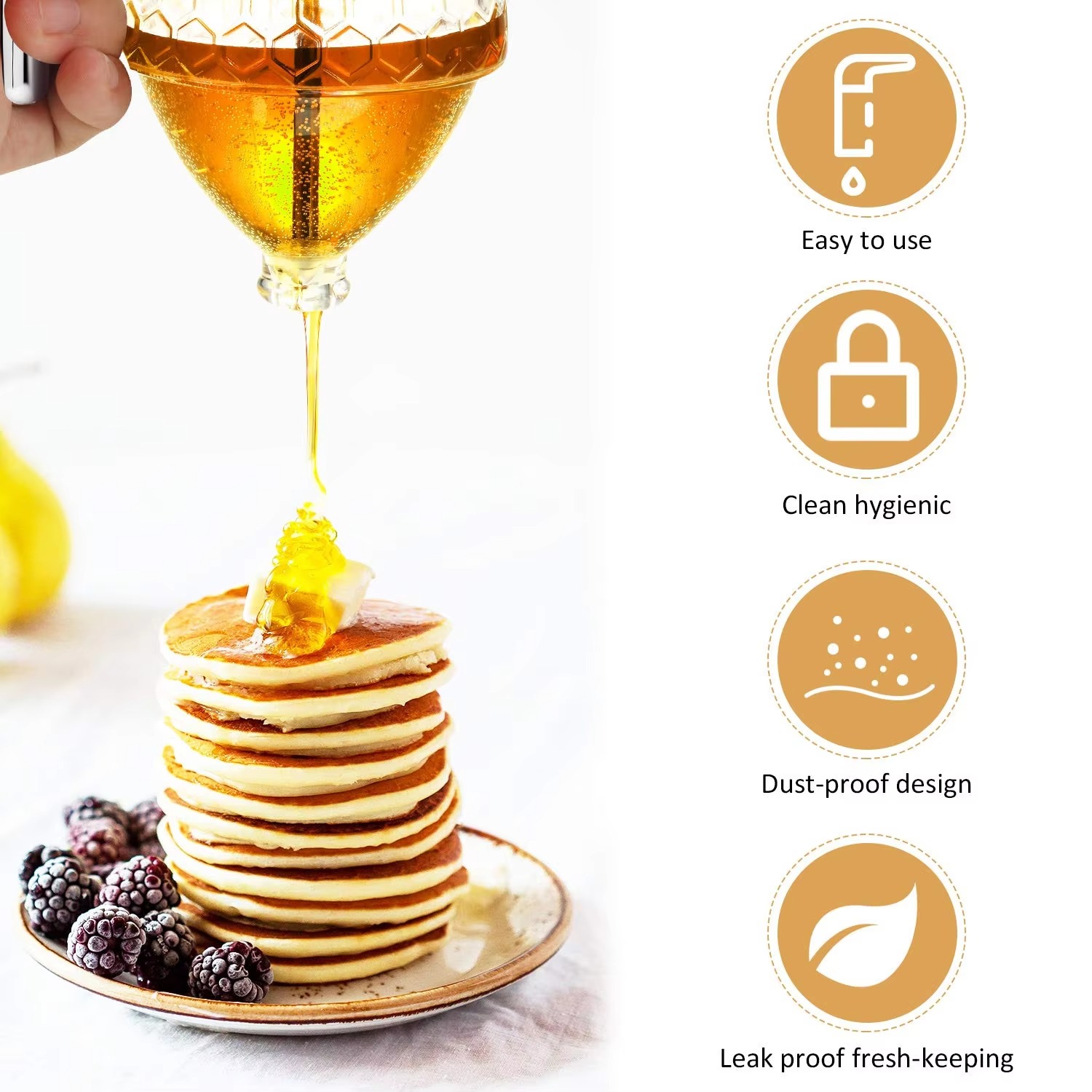 Honey Dispenser 200ML | No-Drip Syrup Pot & Juice Storage Jar | Easy-Pour Bee Design Container for Honey, Maple Syrup, Sauces & Kitchen Use view 5