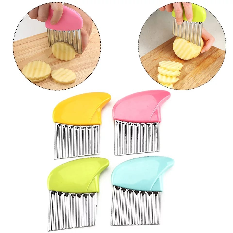 French Fry Crinkle Cutter – Stainless Steel Wavy Slicer Knife for Potatoes, Vegetables & Fruits | Easy Grip Chopper Tool for Kitchen Cutting & Garnishing buy online in Pakistan
