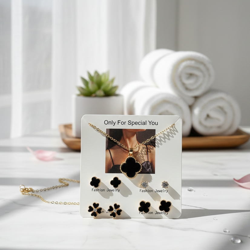 Beautiful 4 Pairs Of Earrings & Necklace Elegant Design Stylish Look Comfortable Wear Durable Quality view 2