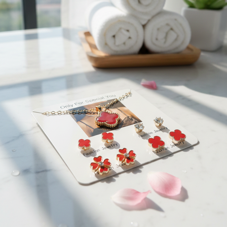 Beautiful 4 Pairs Of Earrings & Necklace Elegant Design Stylish Look Comfortable Wear Durable Quality
