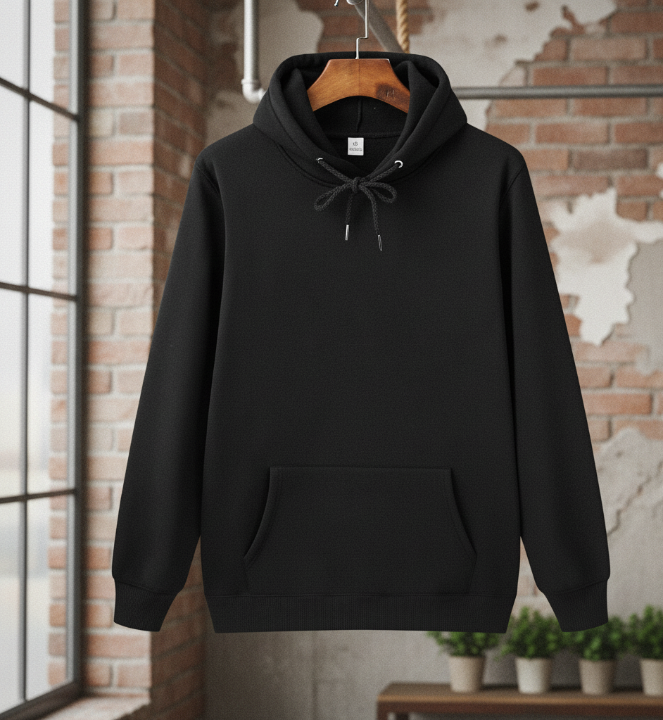 Black Polyester Hoodie – Warm, Soft & Stylish | Unisex Casual Wear for Winter & Everyday Comfort