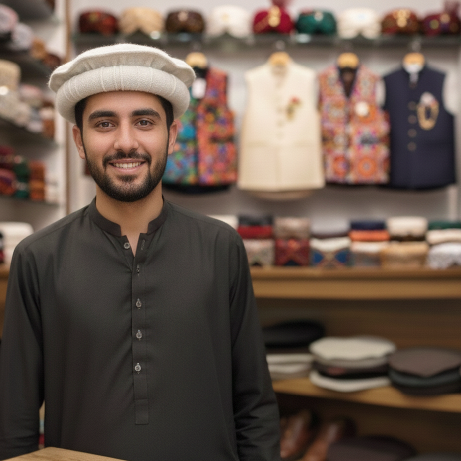 Peshawari Cap Traditional Style Durable Fabric Comfortable Fit Elegant Look Perfect Choice For Daily Wear Travel And Household Needs (Random Color) buy online in Pakistan