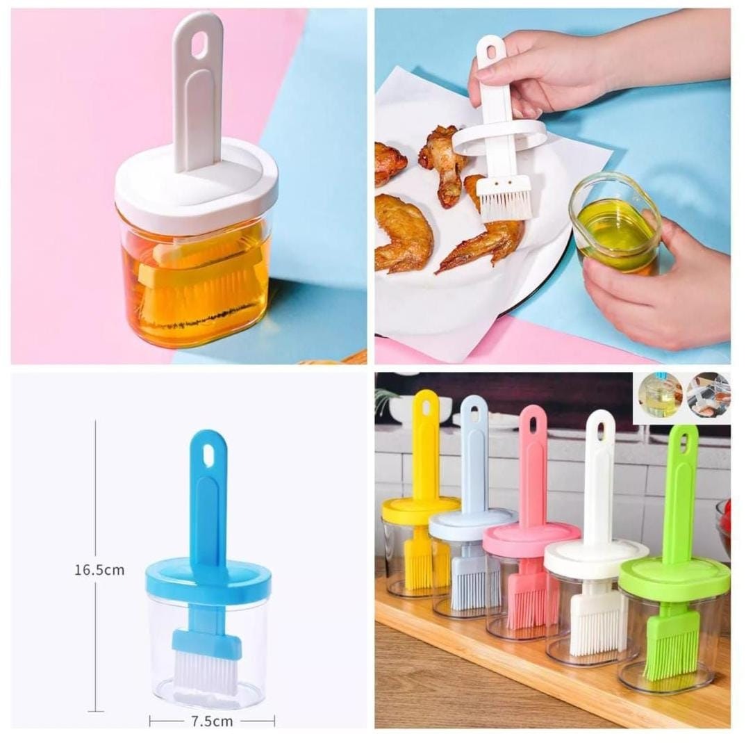 Oil Bottle with Silicone Brush – Durable Kitchen Tool for Easy Cooking and Baking Use.( Random Color)