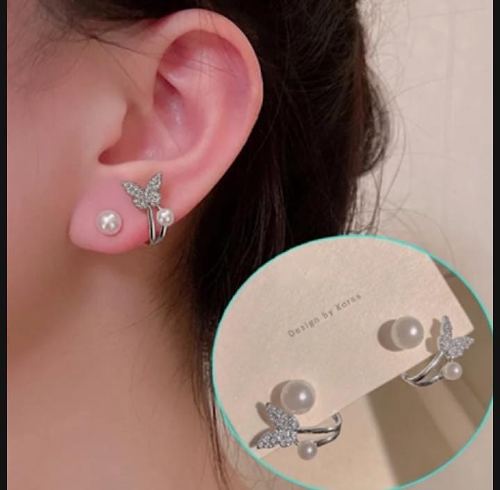 AXJ-161 Butterfly Pearl Korean Earrings - Buy Online in Pakistan at Zenbu Store