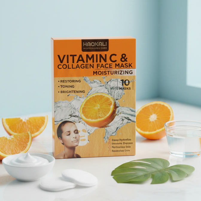 HAQKALI Professional Care Vitamin C & Collagen Moisturizing Face Mask - Restoring, Toning, and Brightening (pack of 10) buy online in Pakistan