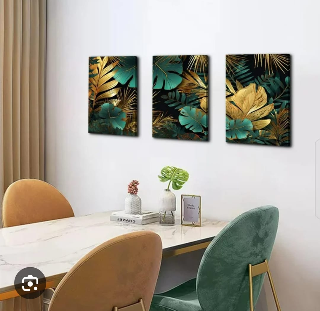 3 Pc Leafs Phototiles Wall Art Set Elegant Ready To Hang Self Adhesive Tiles Premium Quality For Home And Office Decor buy online in Pakistan