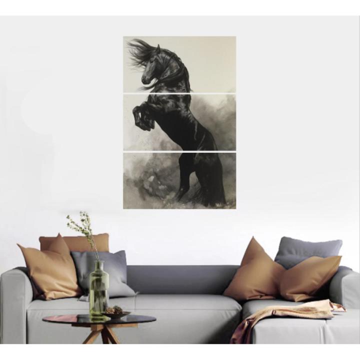 3 Pc Black Horse Wall Décor Photo Tiles | Elegant Design | Self‑Adhesive Double Tape | Size 8x11 | Premium Finish buy online in Pakistan