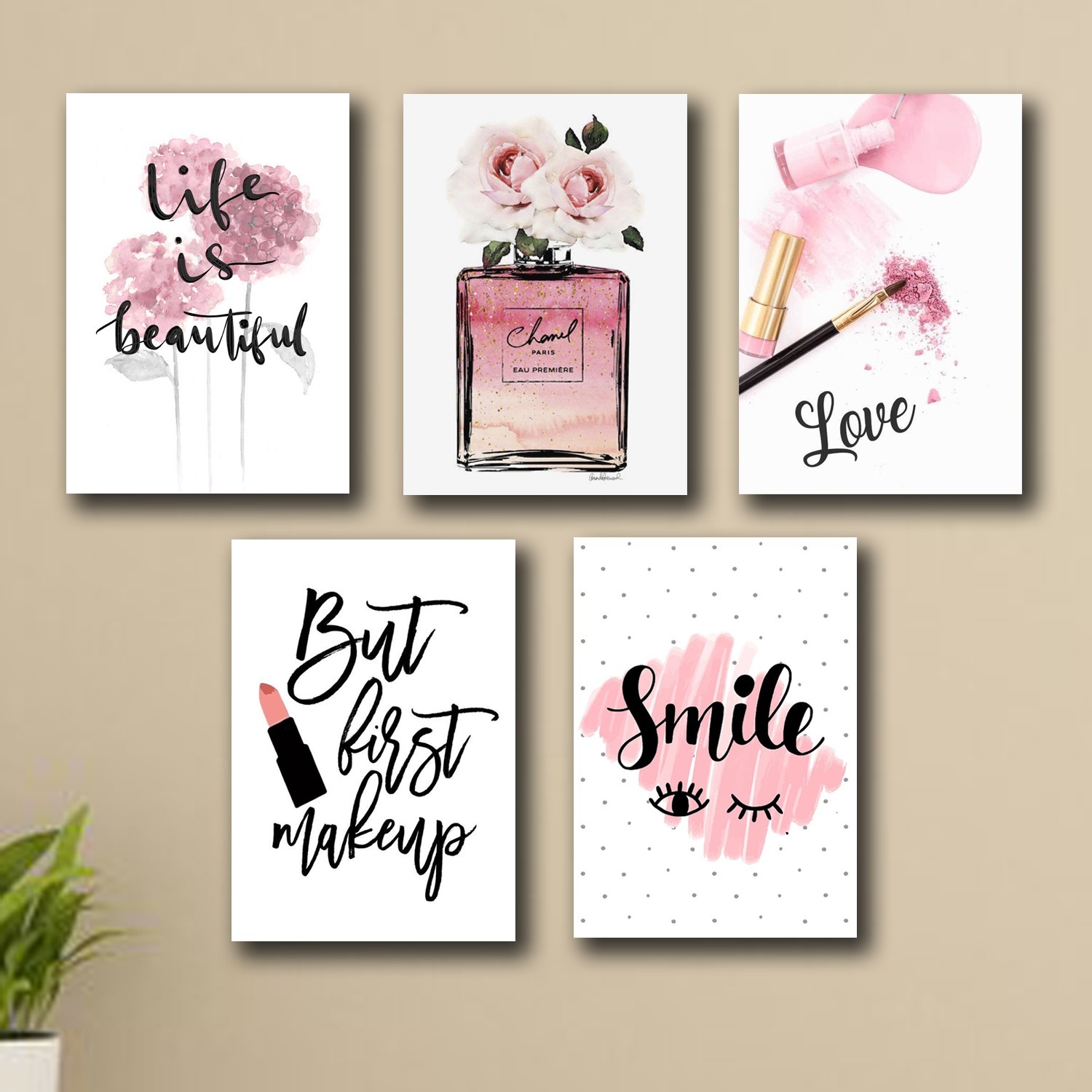 Set of 5 Makeup-Themed Wall Art Frames – 8x11