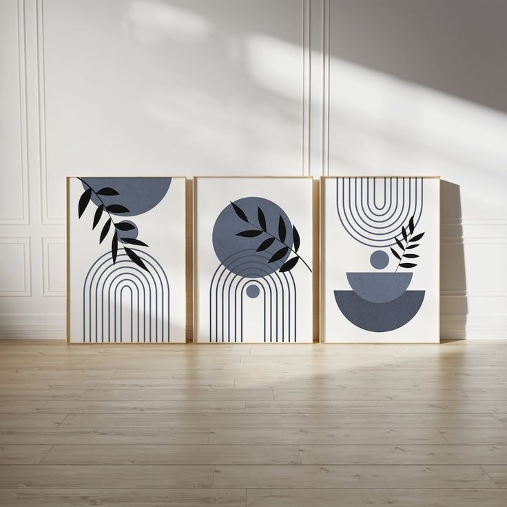Set of 3 Abstract Botanical Wall Art Frames – 8x11" MDF Wood with Adhesive Backing