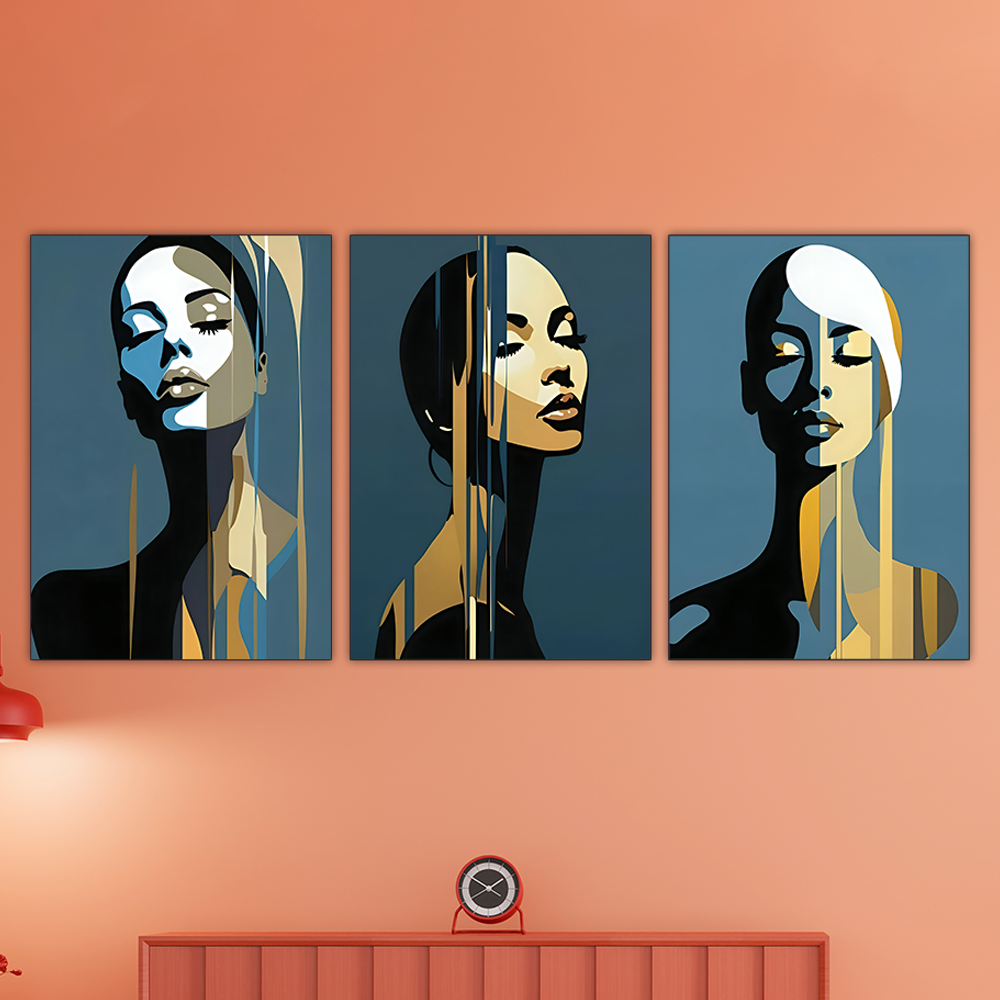 Set of 3 Inspirational Wall Art Wooden Phototile Frames – Abstract Portraits with Gold Accents, 8x11 Inch MDF, Ready to Stick buy online in Pakistan