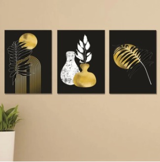 Set Of 3 Sticky Wooden Canvas Frames For Wall Decore Aesthatic Art / Sticky Phototiles For Room Wall Decoration buy online in Pakistan