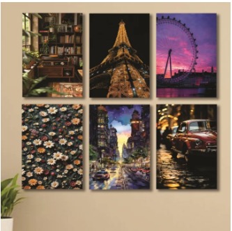 Set Of 6 Sticky Wooden Canvas Frames For Wall Decore Aesthatic Art / Sticky Phototiles For Room Wall Decoration buy online in Pakistan