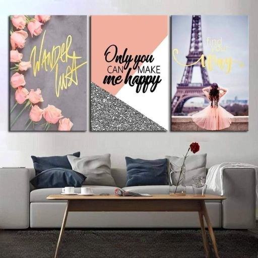 Set Of 3 Sticky Wooden Canvas Frames For Wall Decore Aesthatic Art / Sticky Phototiles For Room Wall Decoration buy online in Pakistan