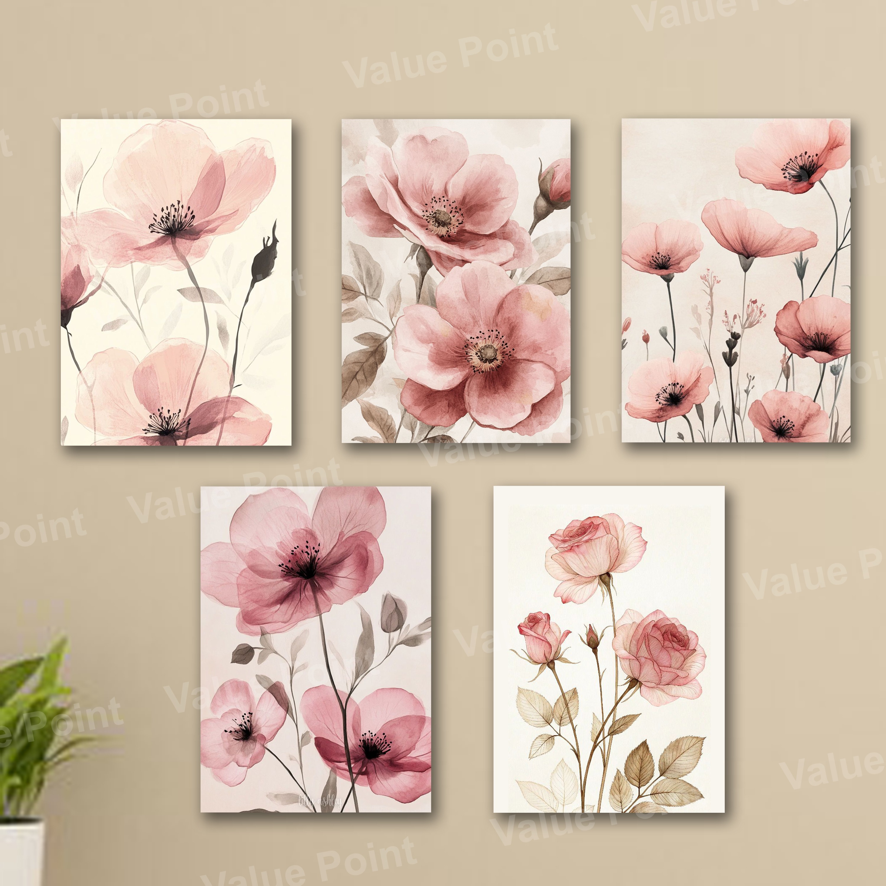 Set Of 5 Sticky Wooden Canvas Frames For Wall Decore Aesthatic Art / Sticky Phototiles For Room Wall Decoration buy online in Pakistan