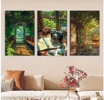 Set Of 3 Sticky Wooden Canvas Frames For Wall Decore Aesthatic Art / Sticky Phototiles For Room Wall Decoration buy online in Pakistan