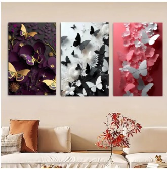 Set Of 3 Butterfly Art Wooden Frames For Wall Decoration / Sticky Photo Tile buy online in Pakistan