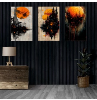 Set of 3 Wall paintings | Wall decor | Sticky photo tiles | wooden sticky frames buy online in Pakistan