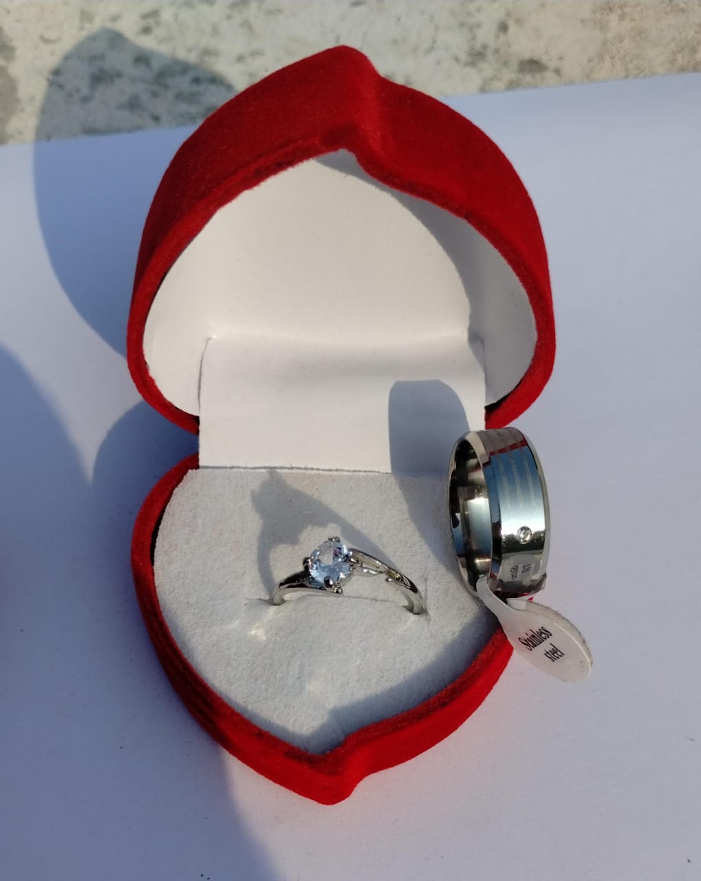 Elegant Stainless Steel Eternal Promise Couple Ring Set Featuring a Sparkling Solitaire Engagement Ring and a Sophisticated Modern Band for Lovers ( free size ) thumbnail 4