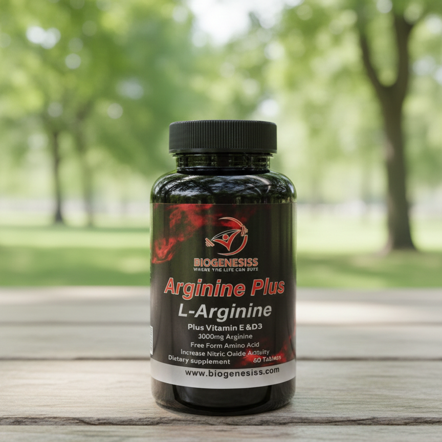 Biogenesiss Arginine Plus Premium L-Arginine Complex – 1000mg Free Form Amino Acid with Vitamins E & D3 for Nitric Oxide...