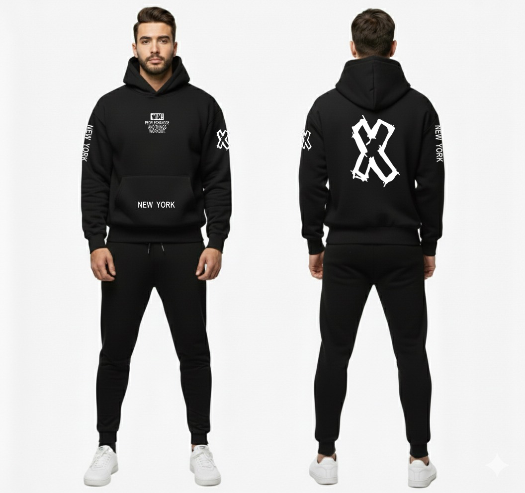 Urban Edge WIN Performance Tracksuit – Men’s Premium Heavyweight Fleece Hoodie Set with New York Signature Graphics