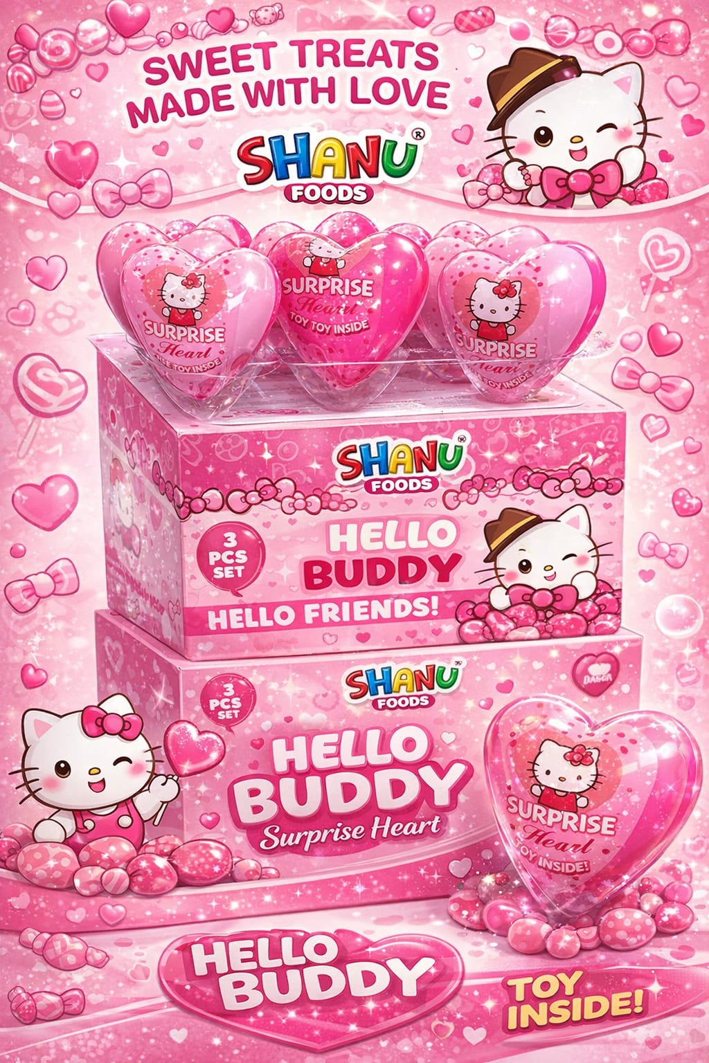Shanu Foods Hello Buddy Surprise Heart Candies | 100pcs Box | Sweet Treats for Kids & Parties buy online in Pakistan