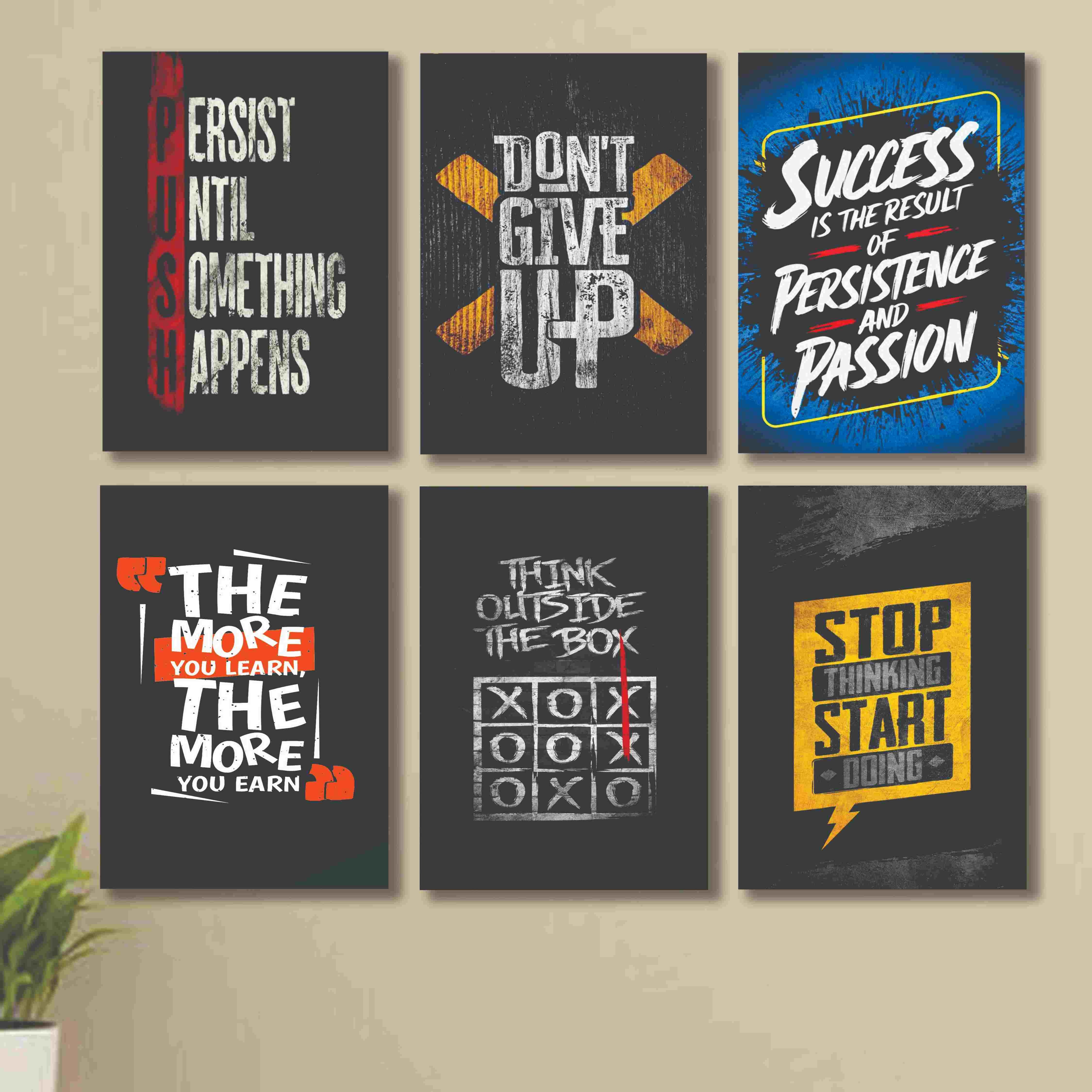 set of 6 Motivational sticky canvas frames for wall decore / sticky phototiles buy online in Pakistan