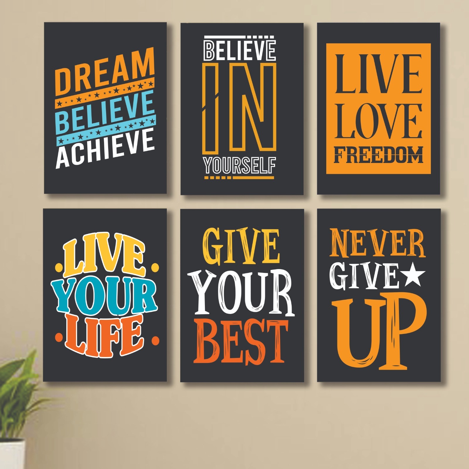 set of 6 Motivational sticky canvas frames for wall decore / sticky phototiles buy online in Pakistan
