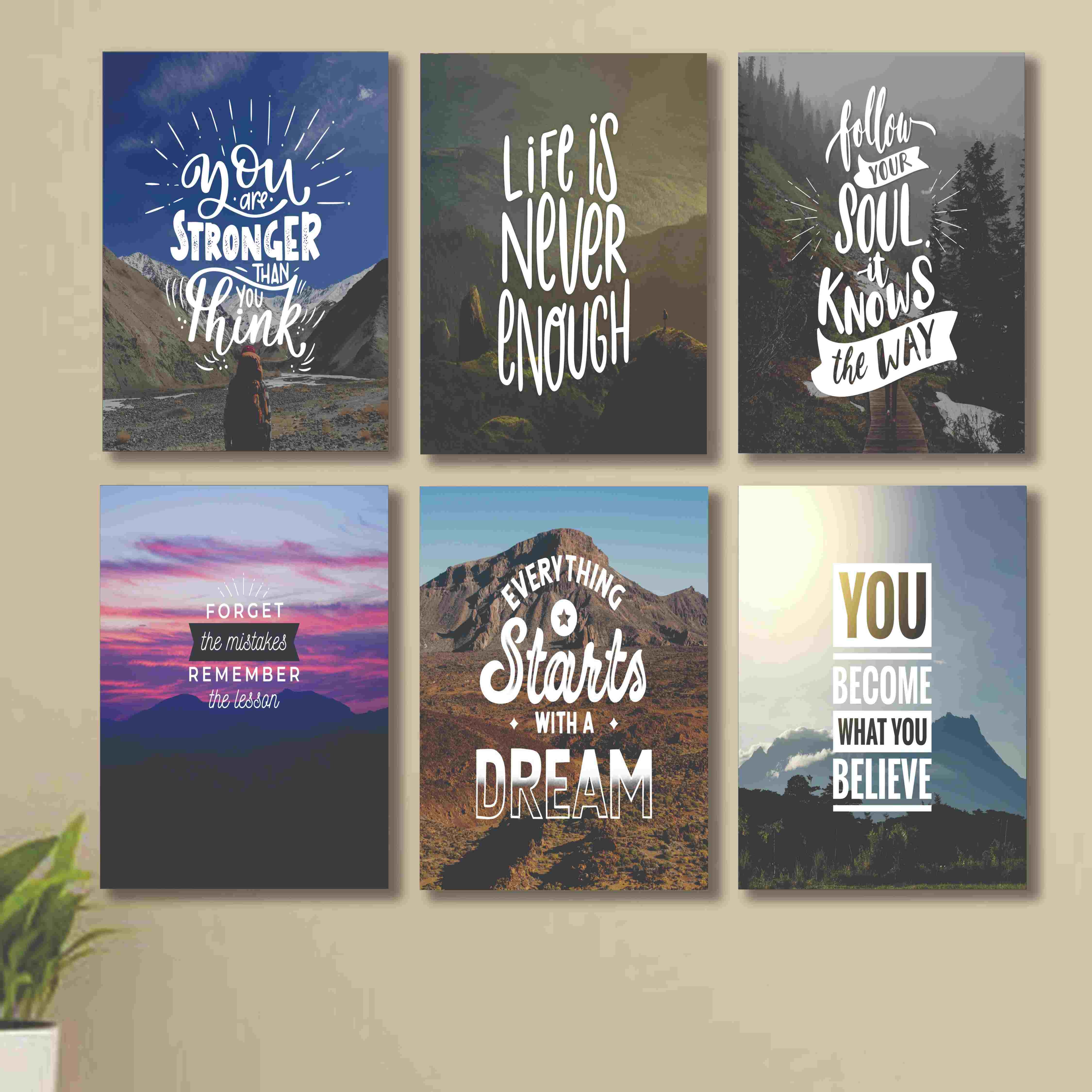 set of 6 Motivational sticky canvas frames for wall decore / sticky phototiles buy online in Pakistan