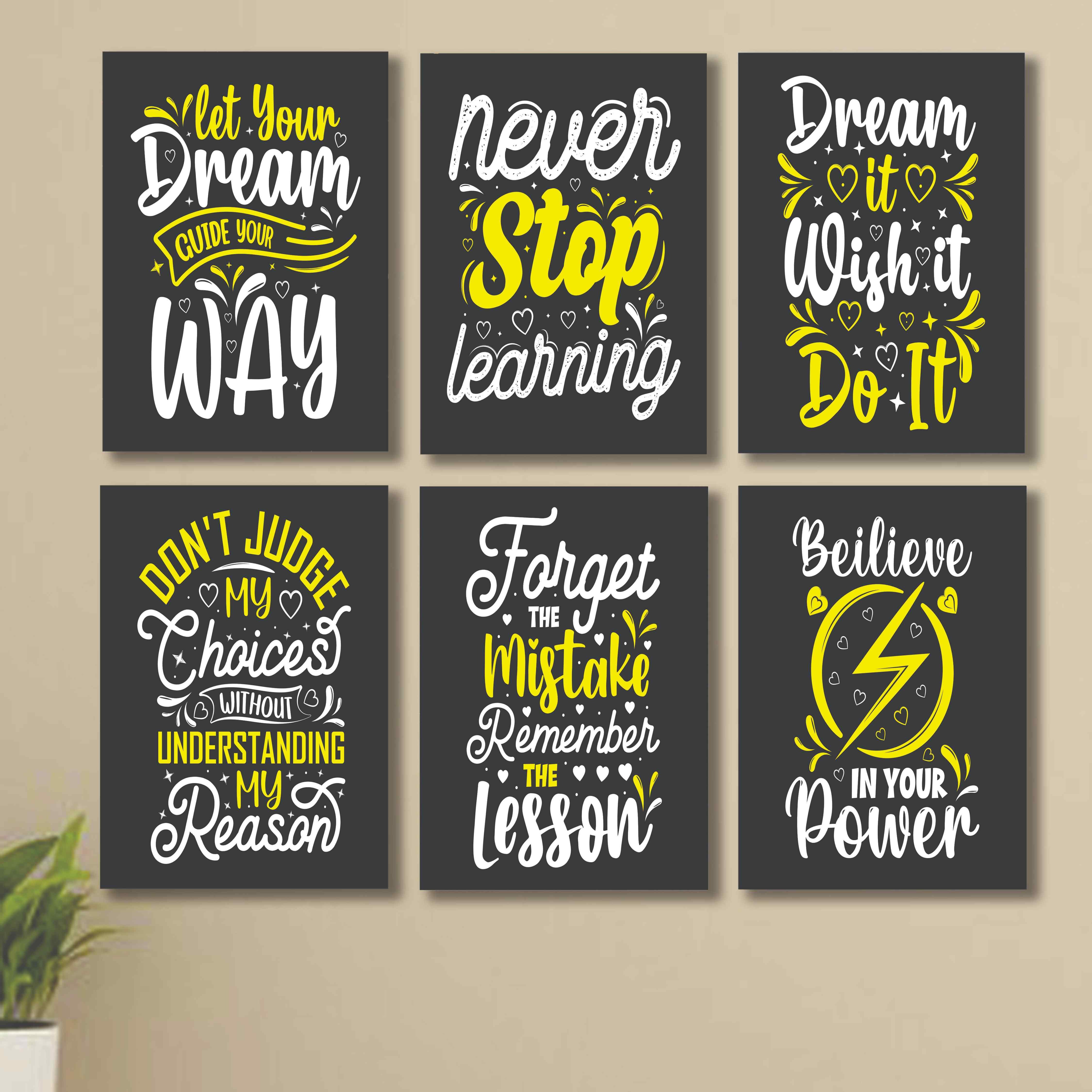 set of 6 Motivational sticky canvas frames for wall decore / sticky phototiles buy online in Pakistan