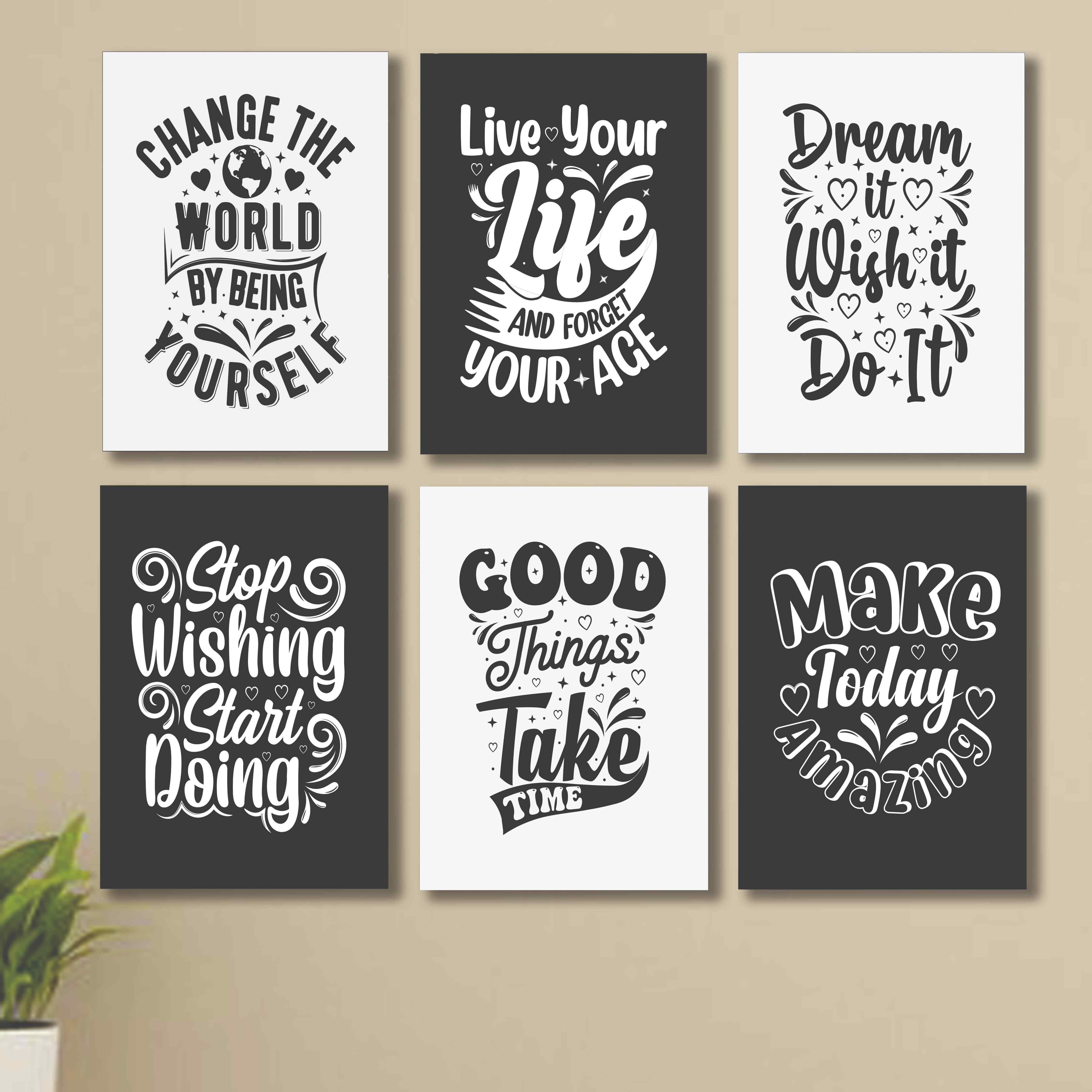 set of 6 Motivational sticky canvas frames for wall decore / sticky phototiles buy online in Pakistan