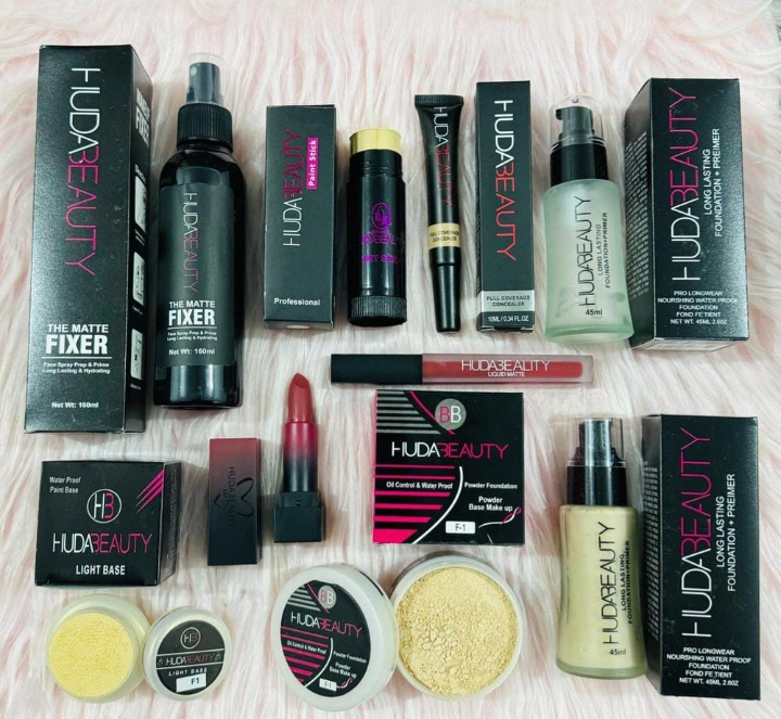 Huda Beauty Deal Pack Of 9 best deal for girls (Makeup Fixer , Stick Concealer ,Primer , Lipstick) buy online in Pakistan