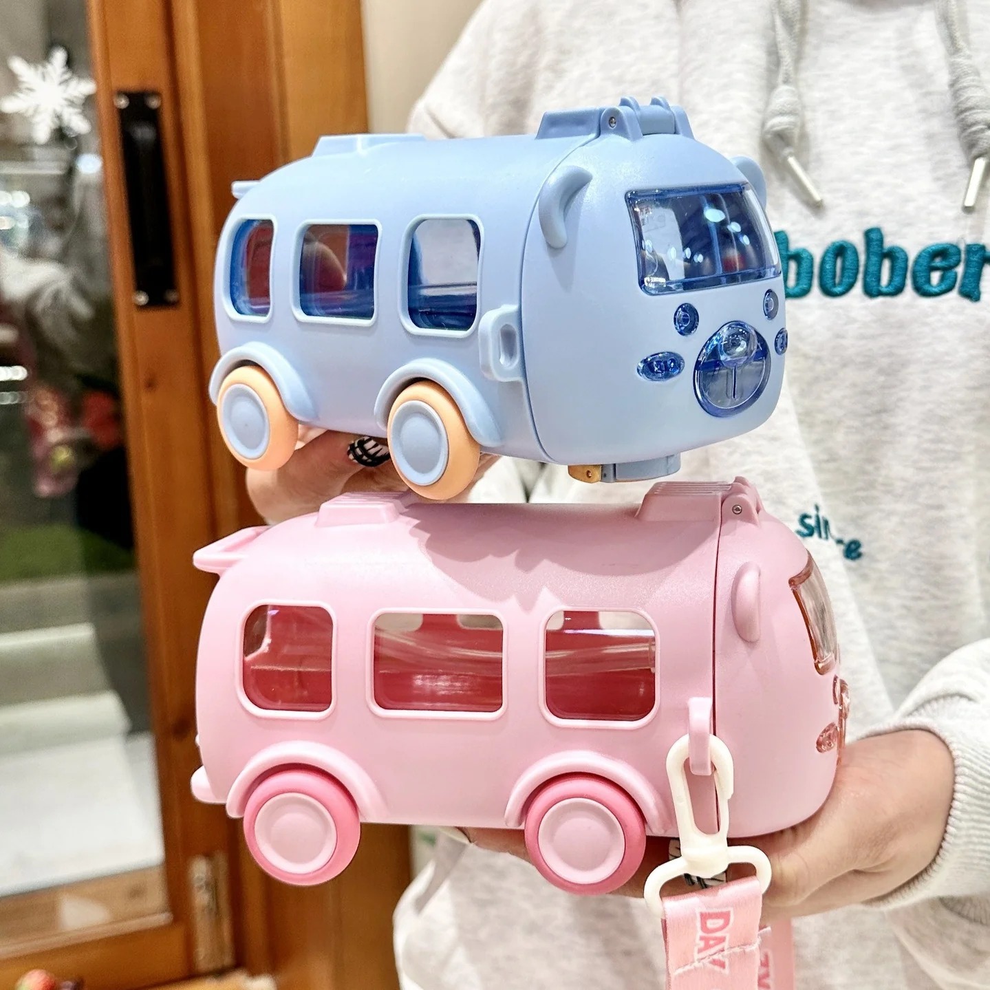Imported 600ml Bus Water Bottle | Kids Cute Bus Shape | Strap, Sipper & Straw | Leakproof BPA Free (Random Colour) buy online in Pakistan