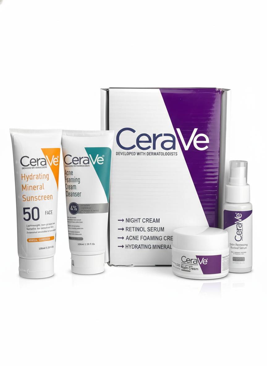 CeraVe Complete Skincare Combo Kit – Sunscreen SPF 50, Acne Cleanser, Retinol Serum & Night Cream buy online in Pakistan