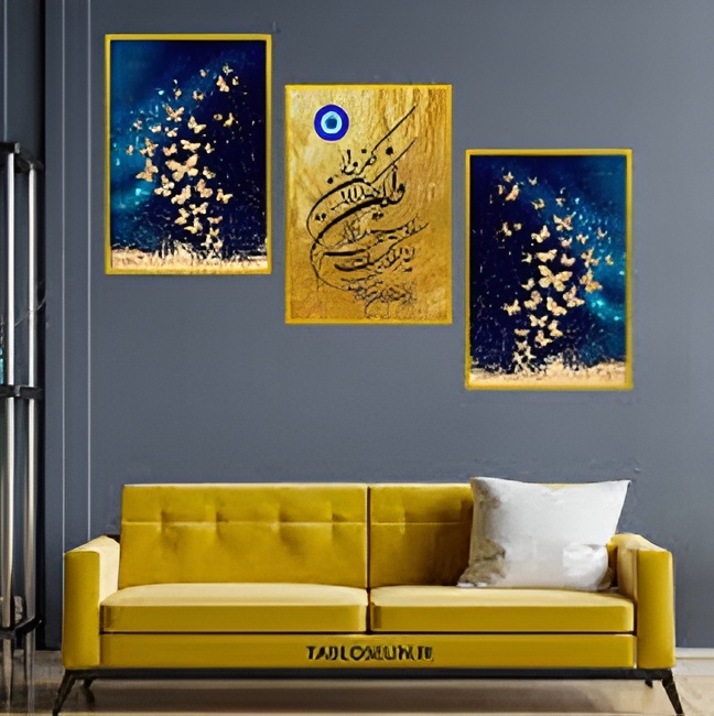 set of 3 sticky wooden frames for home office wall decore / sticky phototiles buy online in Pakistan