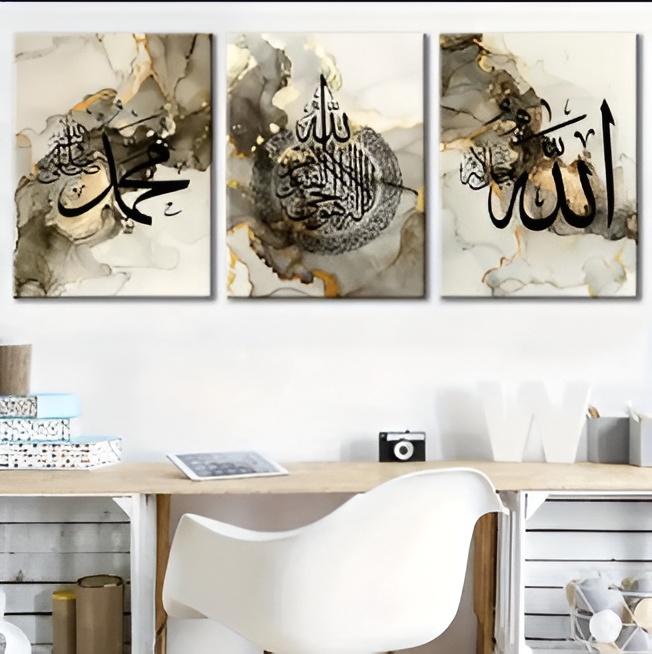set of 3 sticky wooden frames for home office wall decore / sticky phototiles buy online in Pakistan