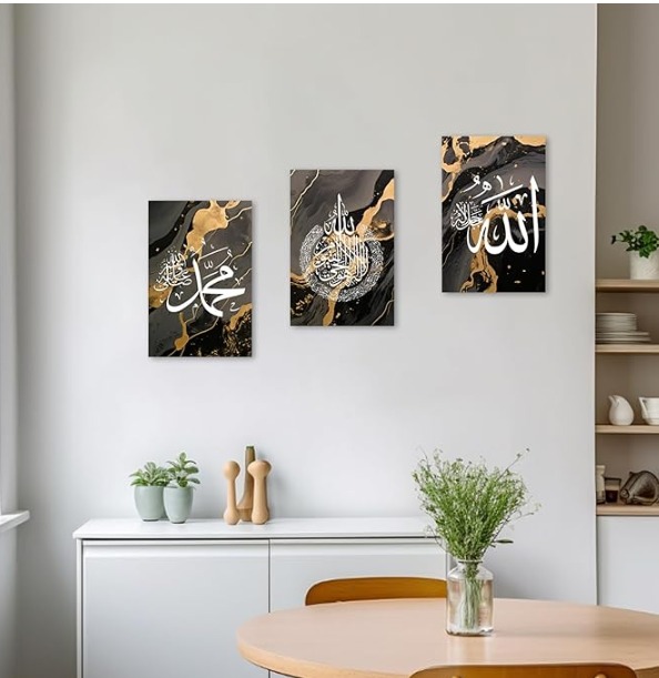 Decoration home decoration item 3 pcs iSLAMIC fRAME board wall decor photo on wall PHOTO TILE canvas art decor for home easy set up with both side tape buy online in Pakistan