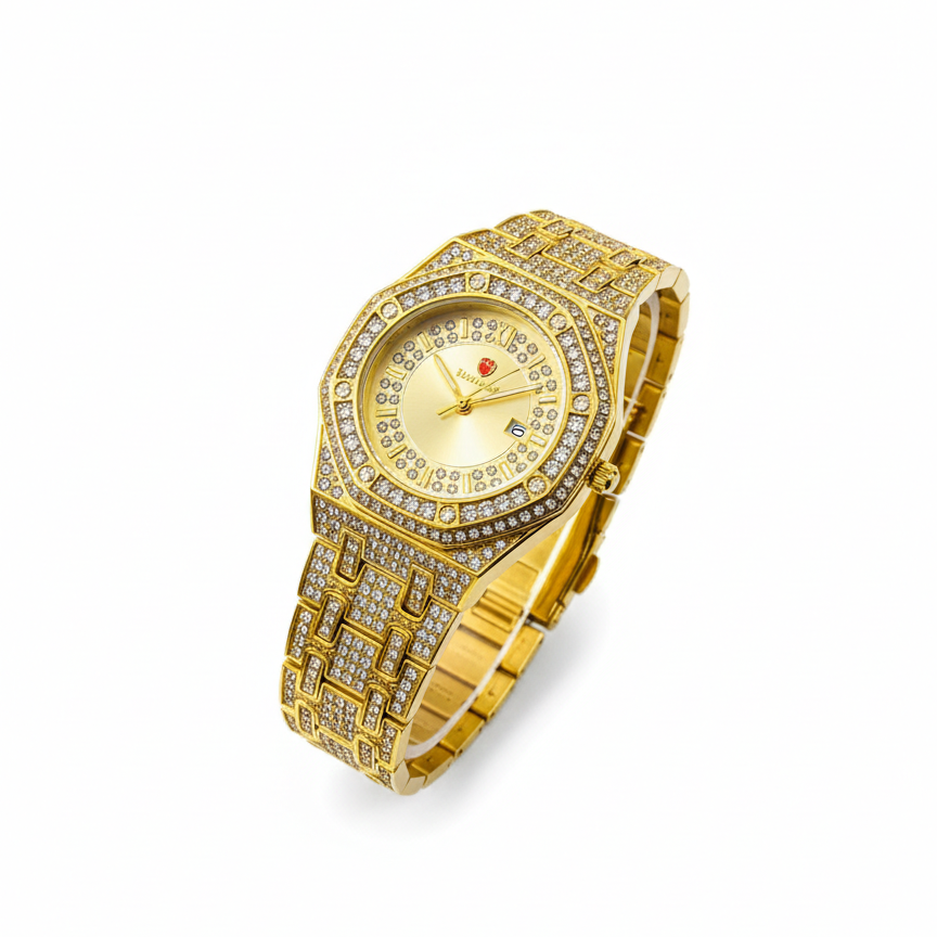 Luxury Gold Diamond-Studded Wrist Watch – Premium Designer Style Quartz Watch for Men & Women (Without Box) buy online in Pakistan