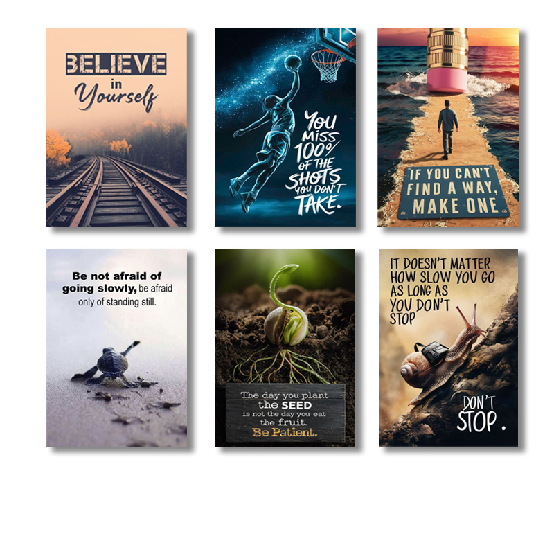 Pack Of 6 Motivational Quotes Sticky Wooden Canvas Frames For Wall Decore / Motivation Sticky Phototiles For Office And Room Wall Decoration MA-50 buy online in Pakistan