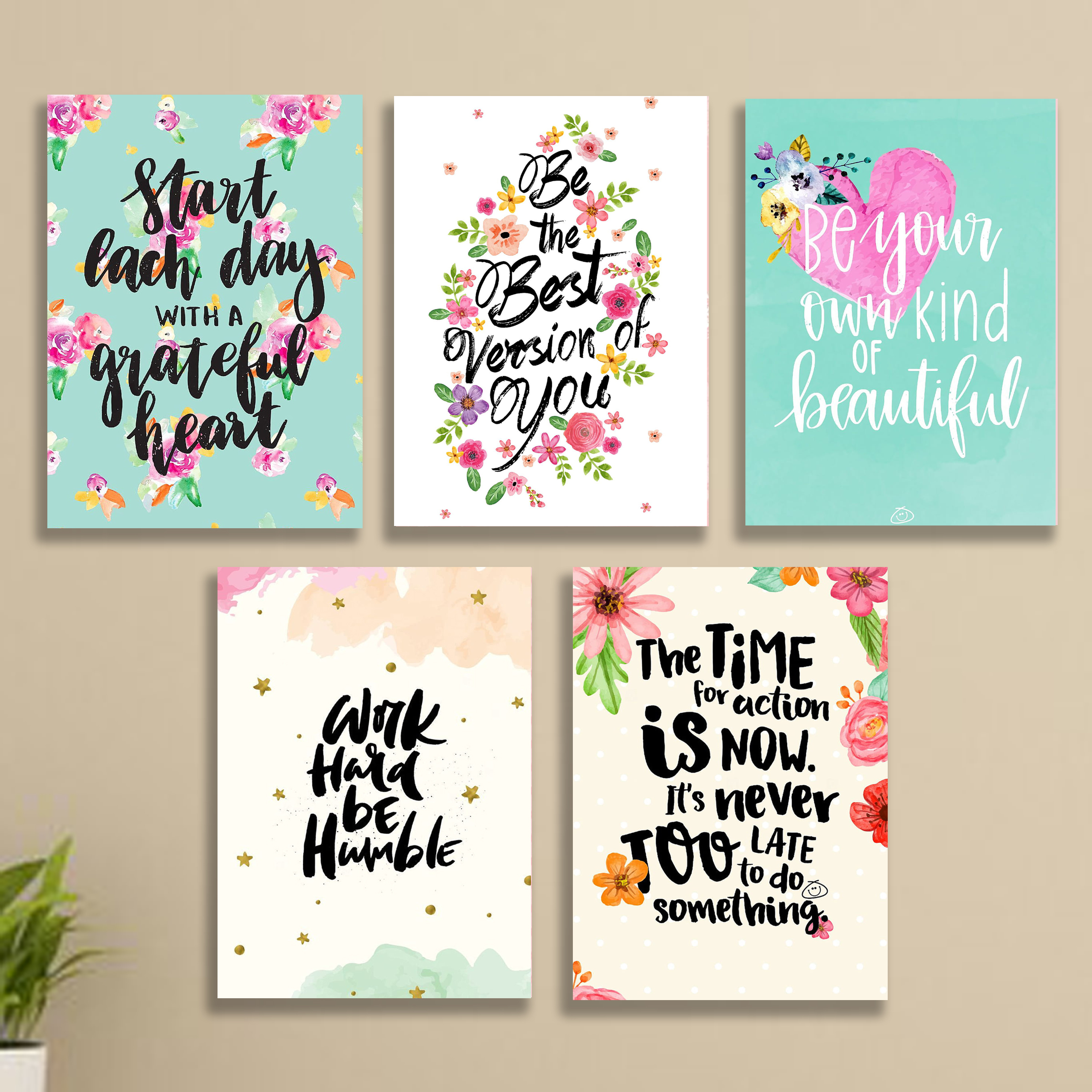 Set of 5 Girls Room Motivational wall art wooden sticky Phototile frames buy online in Pakistan