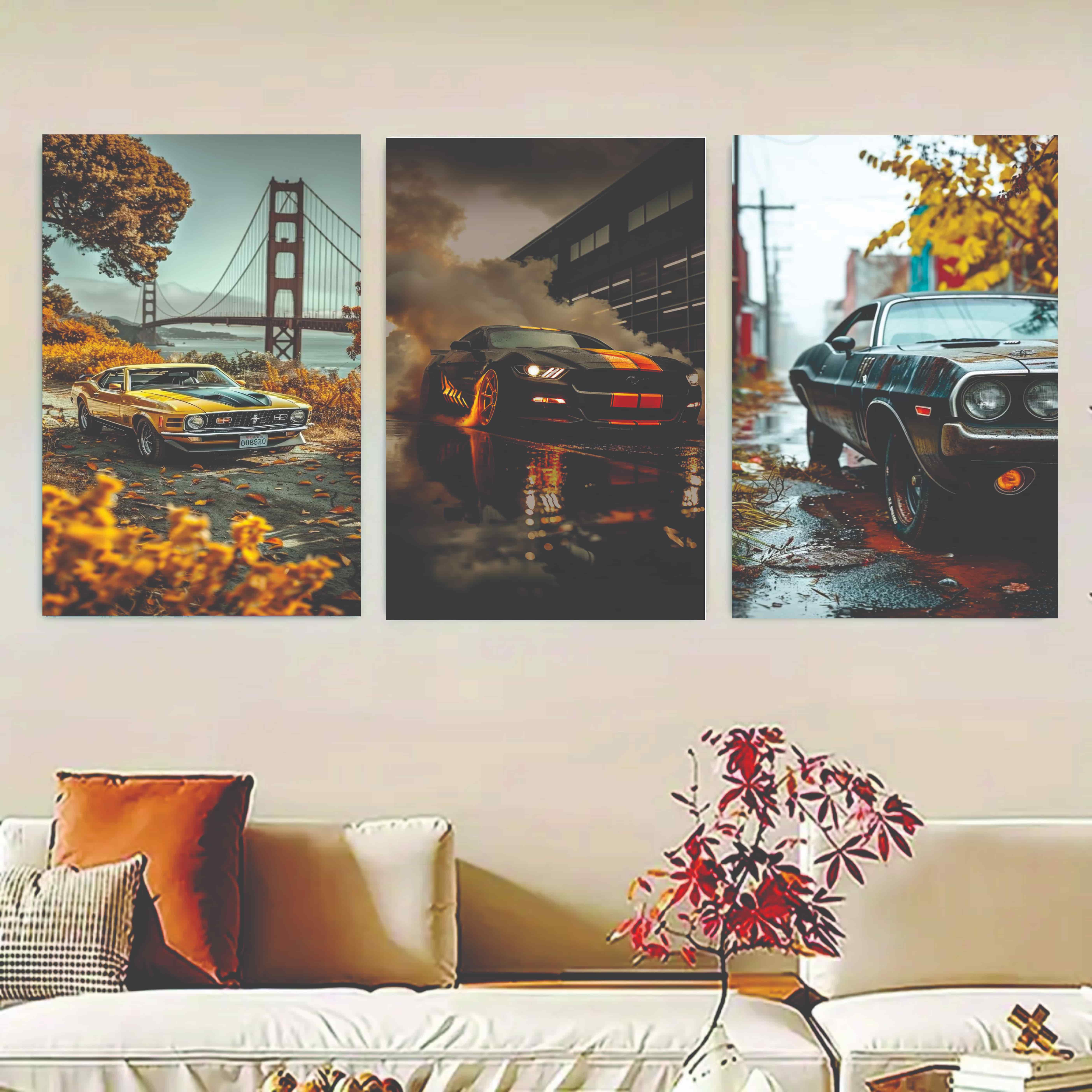 Set Of 3 Luxary Cars Sticky Canvas Frames For Wall Decore / Sticky Phototiles buy online in Pakistan
