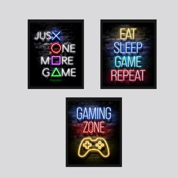 Set Of 3 Gaming Text Neon Wall Frames 8x11 inches size / Wall Frame For Room Decoration buy online in Pakistan